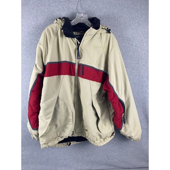 American Eagle Mens L AE77 Performance Zip Up And Pockets Jacket Beige Stripe - Picture 1 of 9